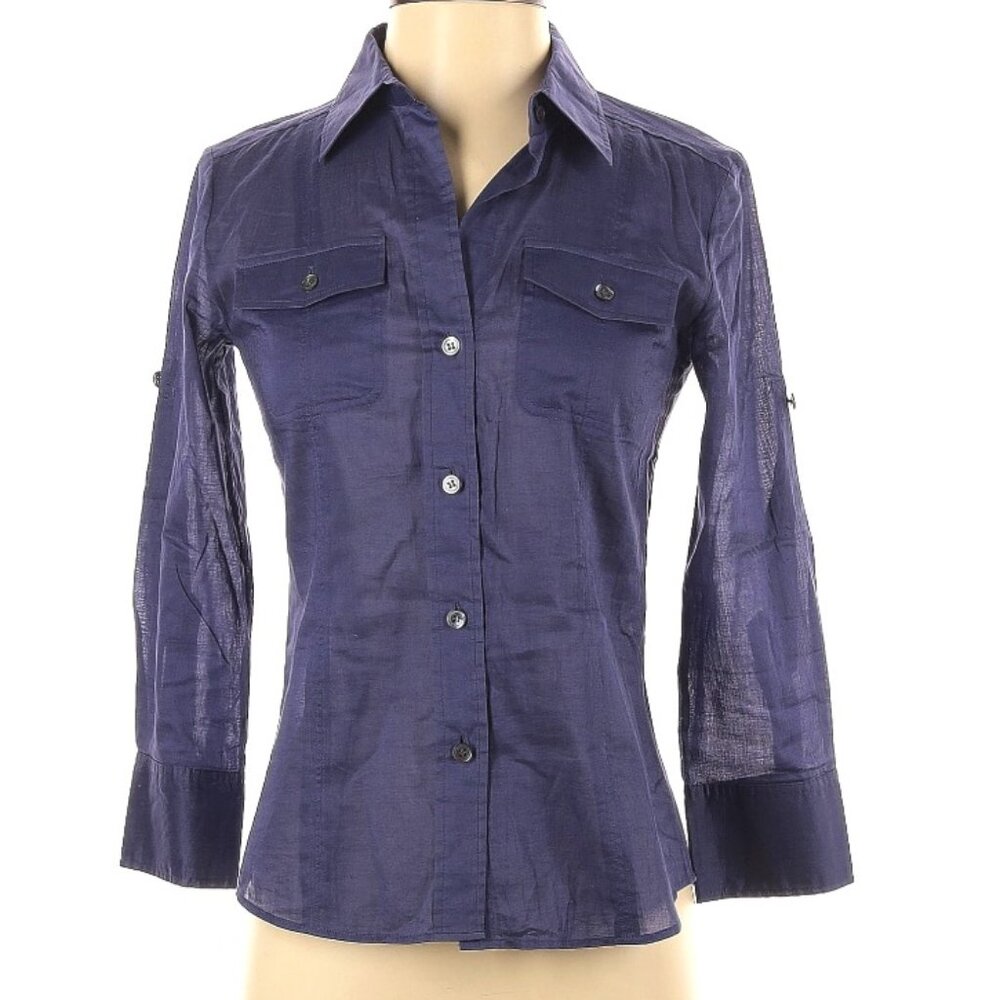 Theory Blue Button Down Blue Semi-sheer Top Size P (xs)